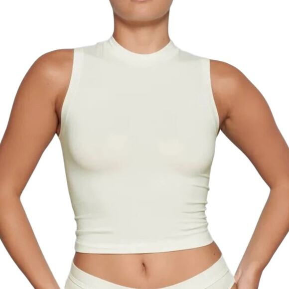 SKIMS Tops - SKIMS Cotton Jersey Mock Neck Crop Tank Top Cream Bone Plus Size 4X Clean Girl